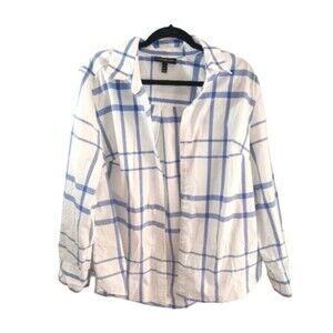 Lane Bryant Womans Blue and White Plaid Button Up Casual Long Sleeve Size 16